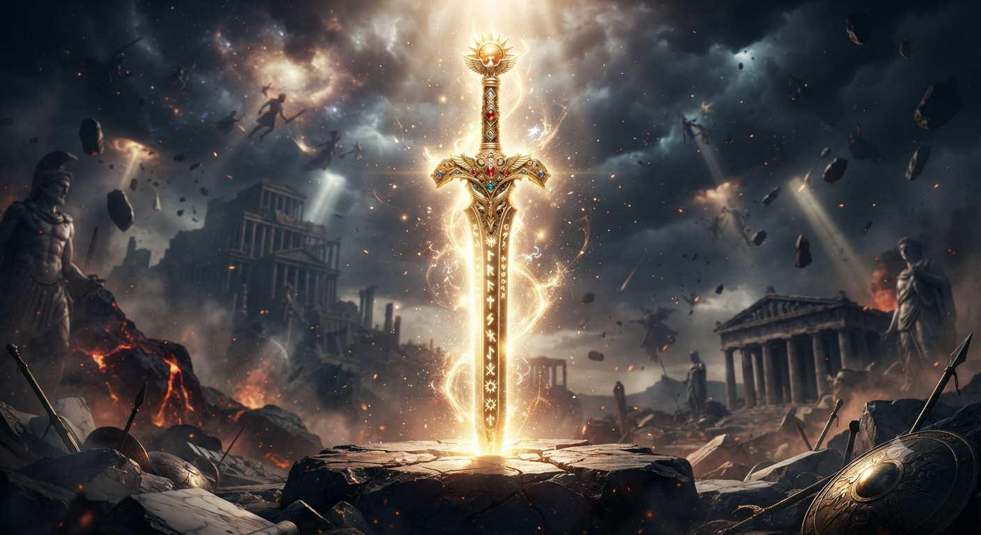 Antikes mythologisches Goldener Schwert
