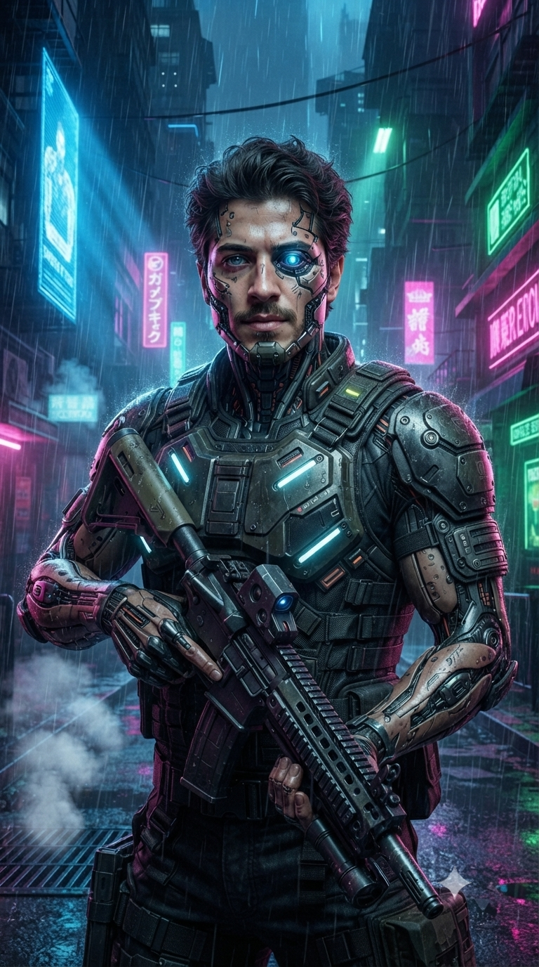 Verwandle dein Foto in einen Cyberpunk-Krieger